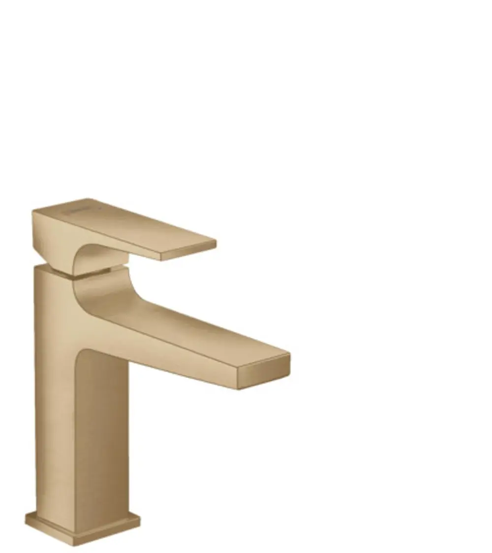 Hansgrohe-Waschtischmischer mit einteiligem, gebürstetem Bronze-Design und flachem Hebelgriff. Der Auslauf hat eine klare Form, die für moderne Badeinrichtungen geeignet ist.